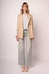 Jeans wide-leg in denim grigio con orli sfrangiati
