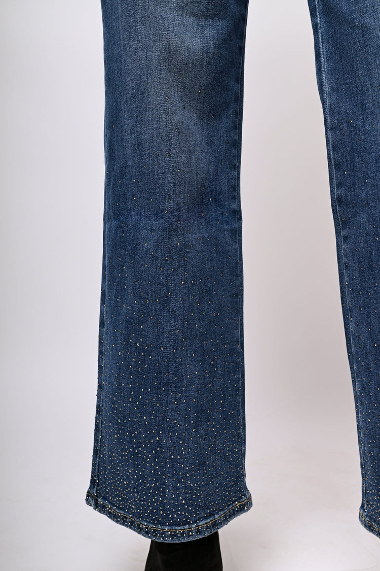 Jeans palazzo con strass
