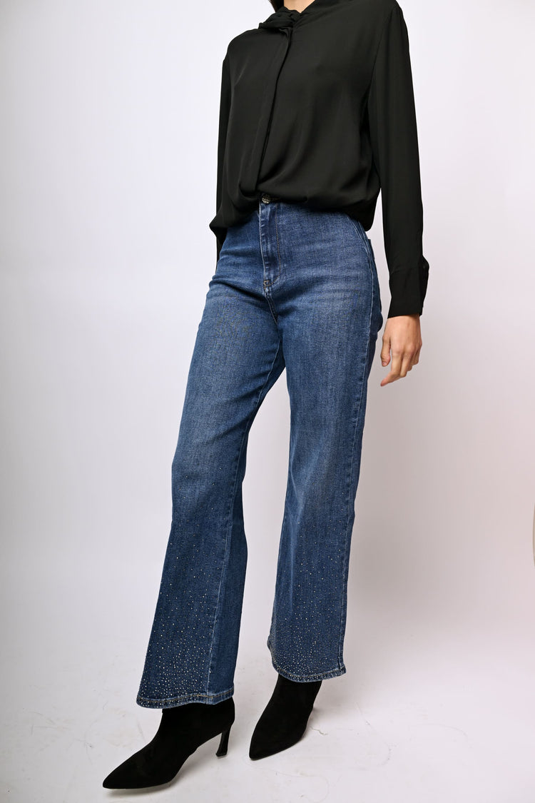 Jeans palazzo con strass