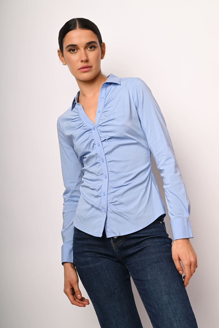 Camicia misto cotone con arricciatura