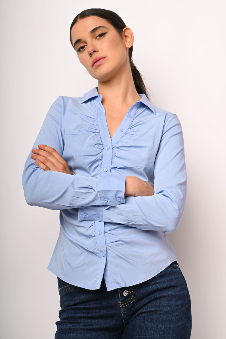 Camicia misto cotone con arricciatura