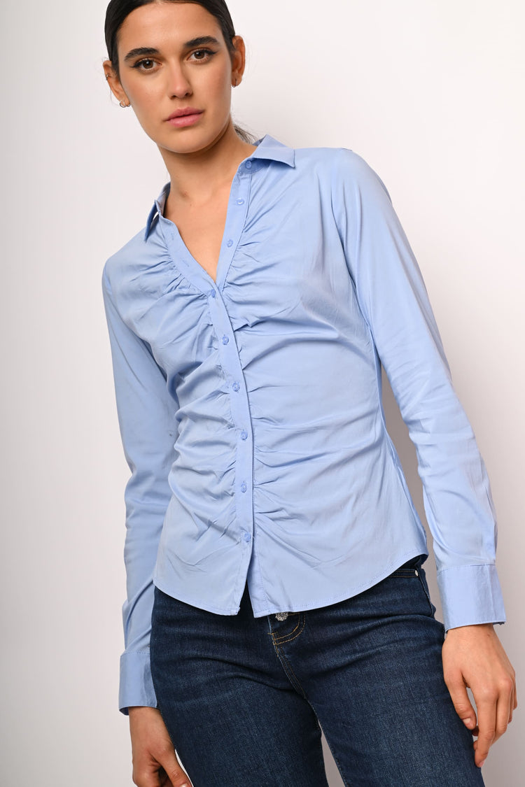 Camicia misto cotone con arricciatura