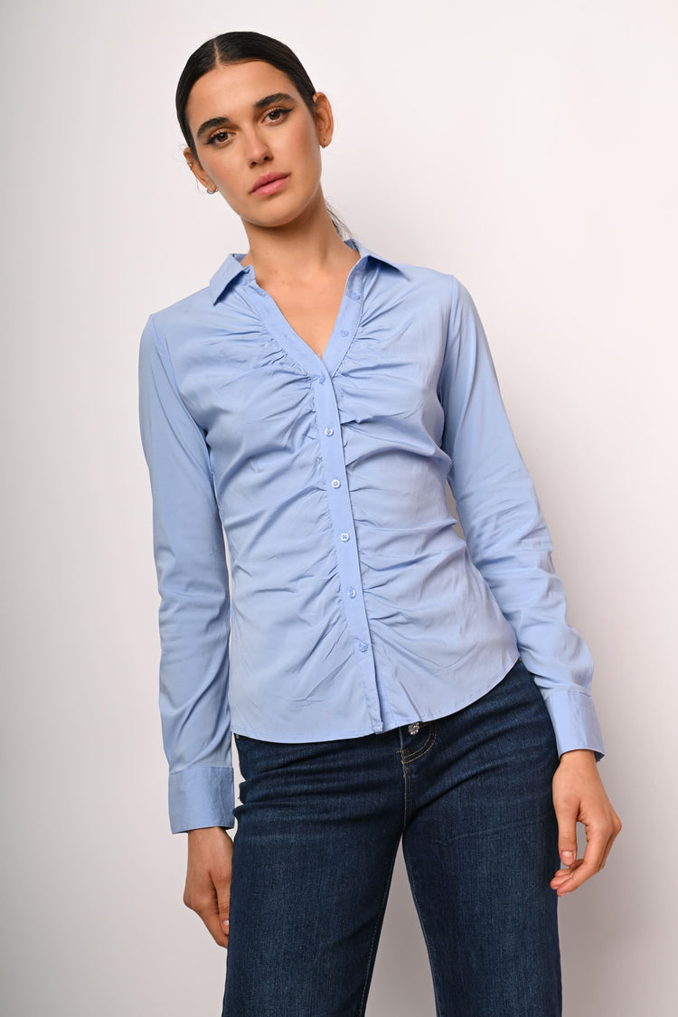 Camicia misto cotone con arricciatura