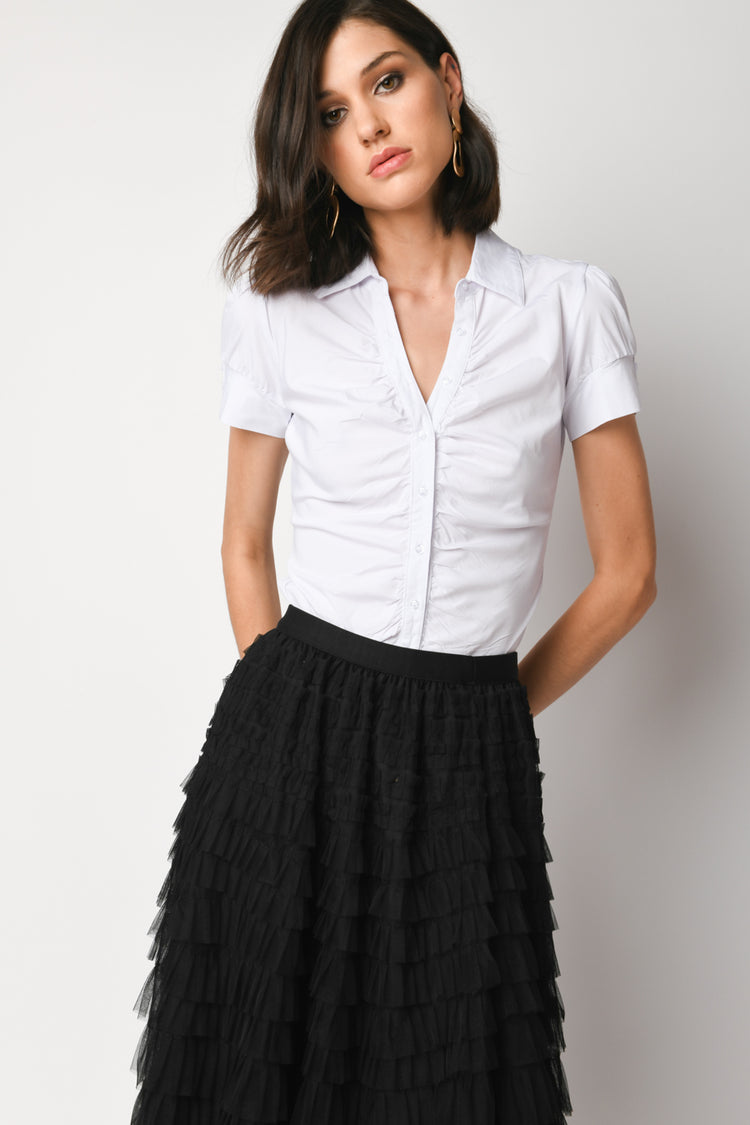 Camicia misto cotone con arricciature