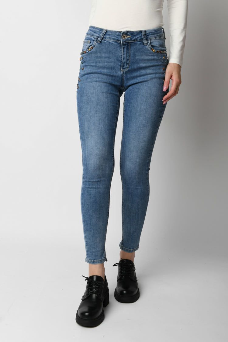 Jeans skinny con strass