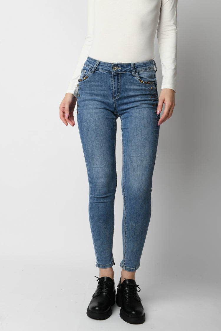 Jeans skinny con strass