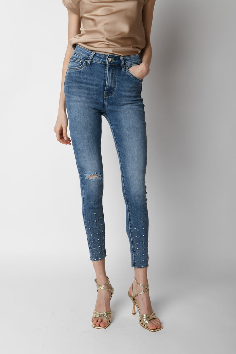 Jeans skinny con cristalli