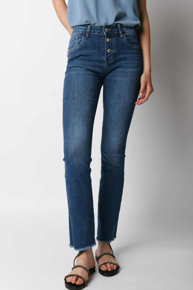 Jeans con bottoni gioiello