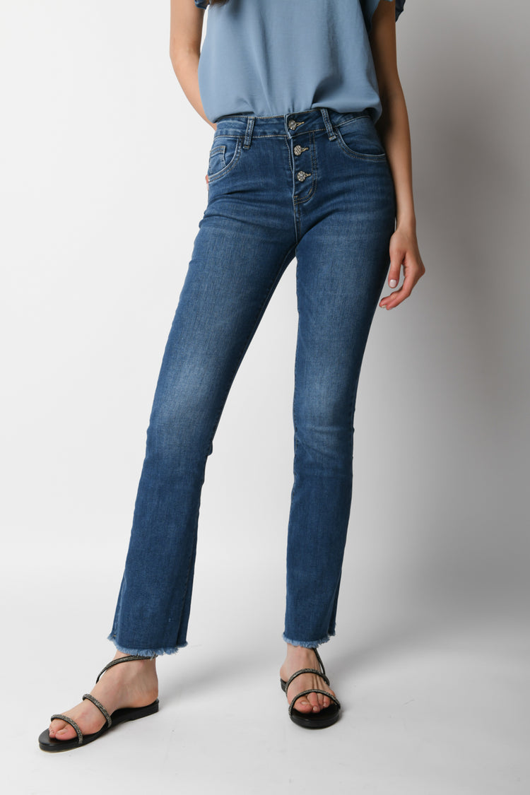 Jeans con bottoni gioiello