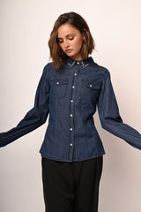Camicia in denim con strass al colletto