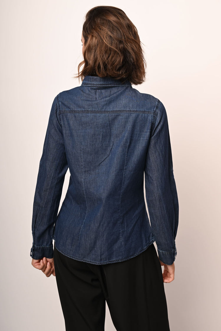 Camicia in denim con strass al colletto