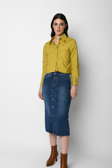 Gonna midi in denim con bottoni