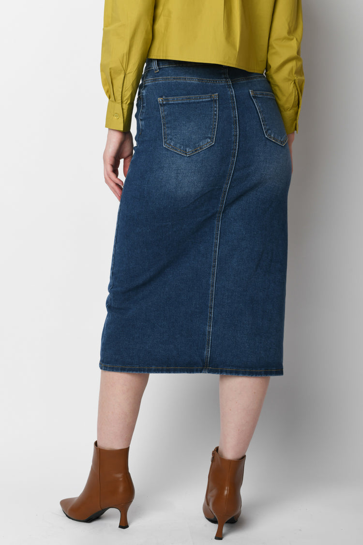 Gonna midi in denim con bottoni