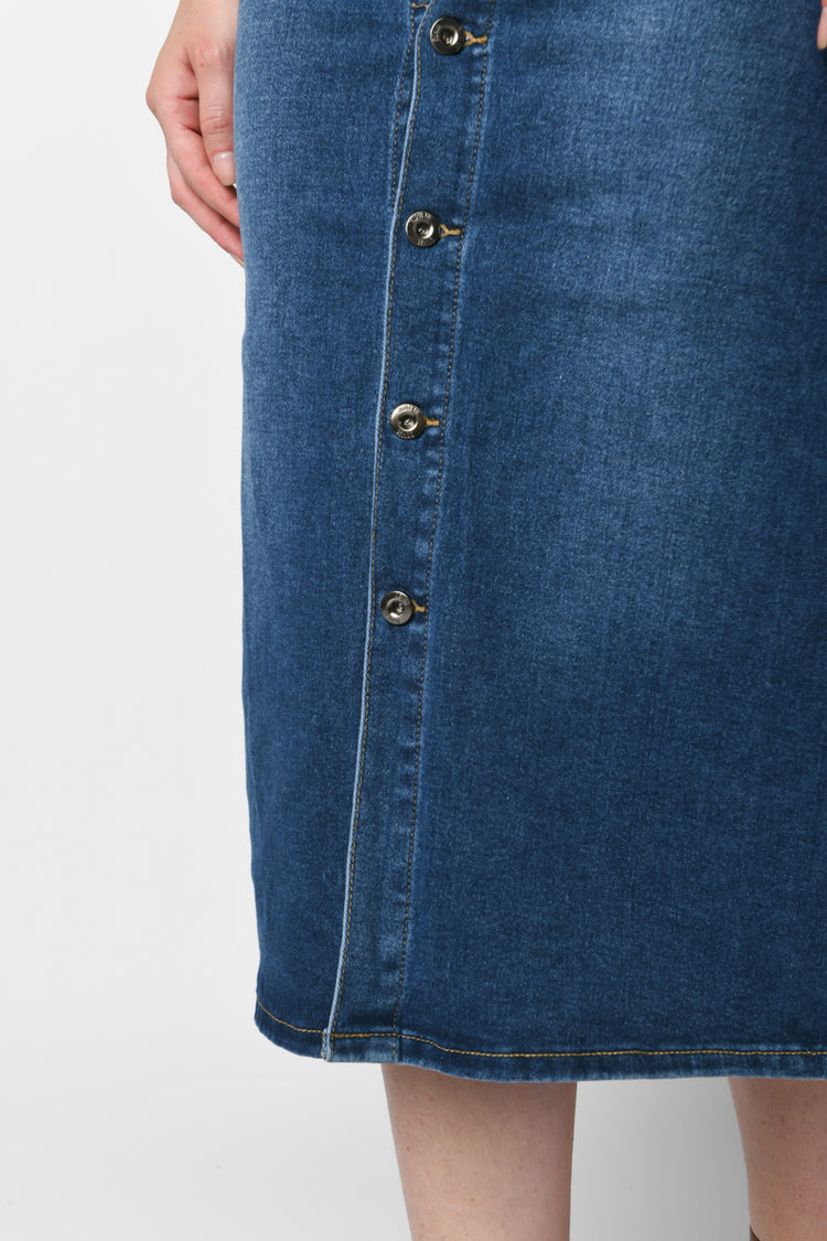 Gonna midi in denim con bottoni