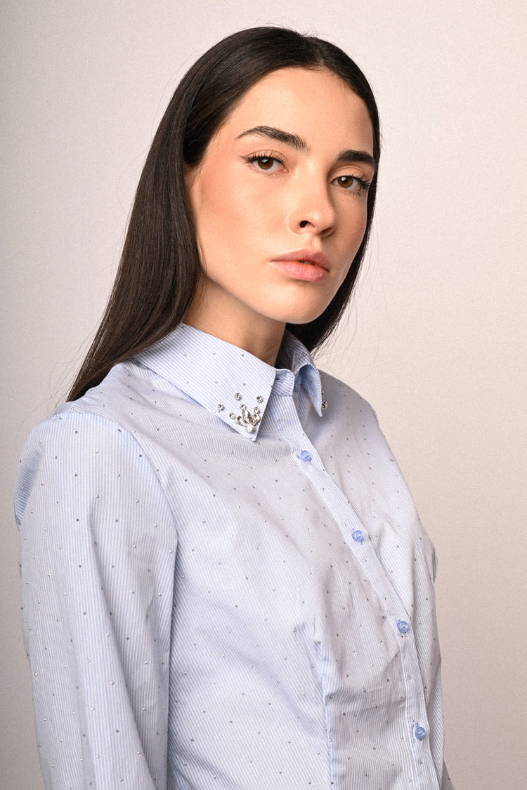 Camicia a righe con strass