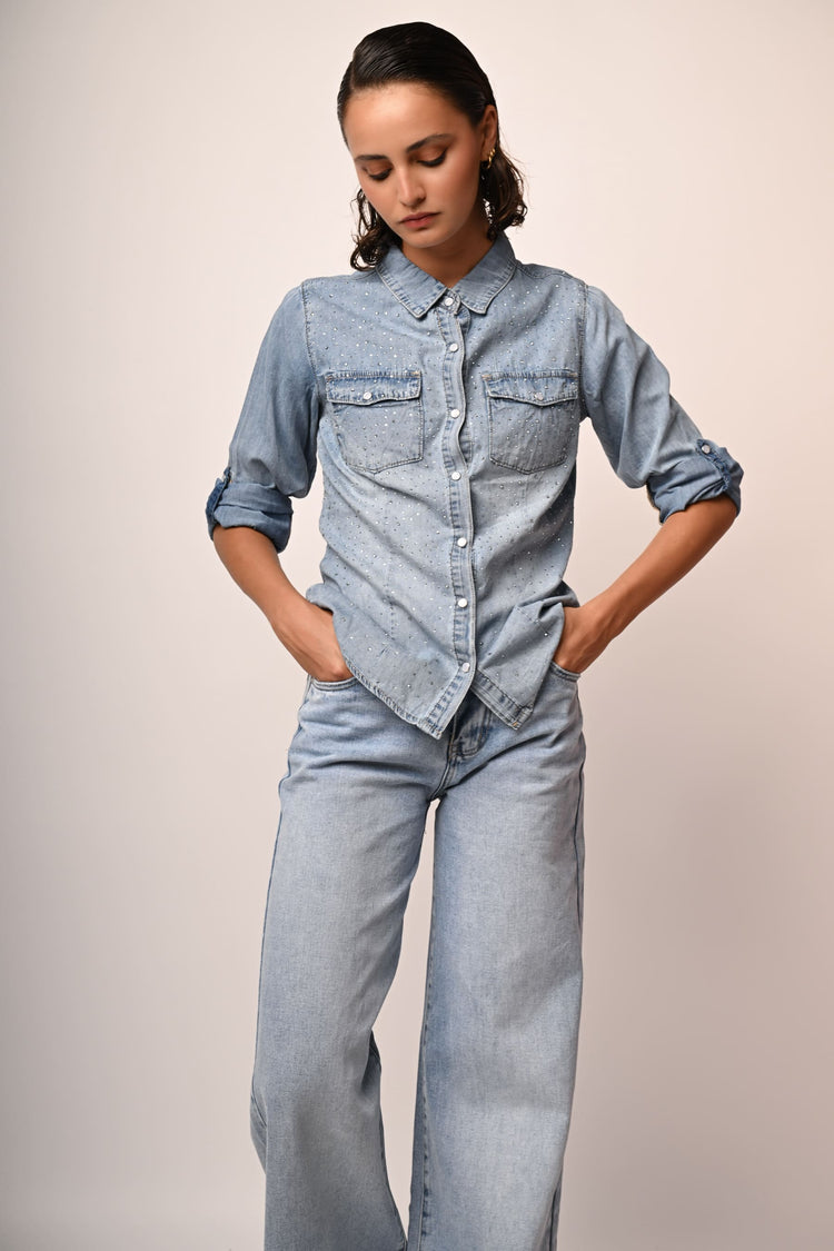 Camicia in denim con strass