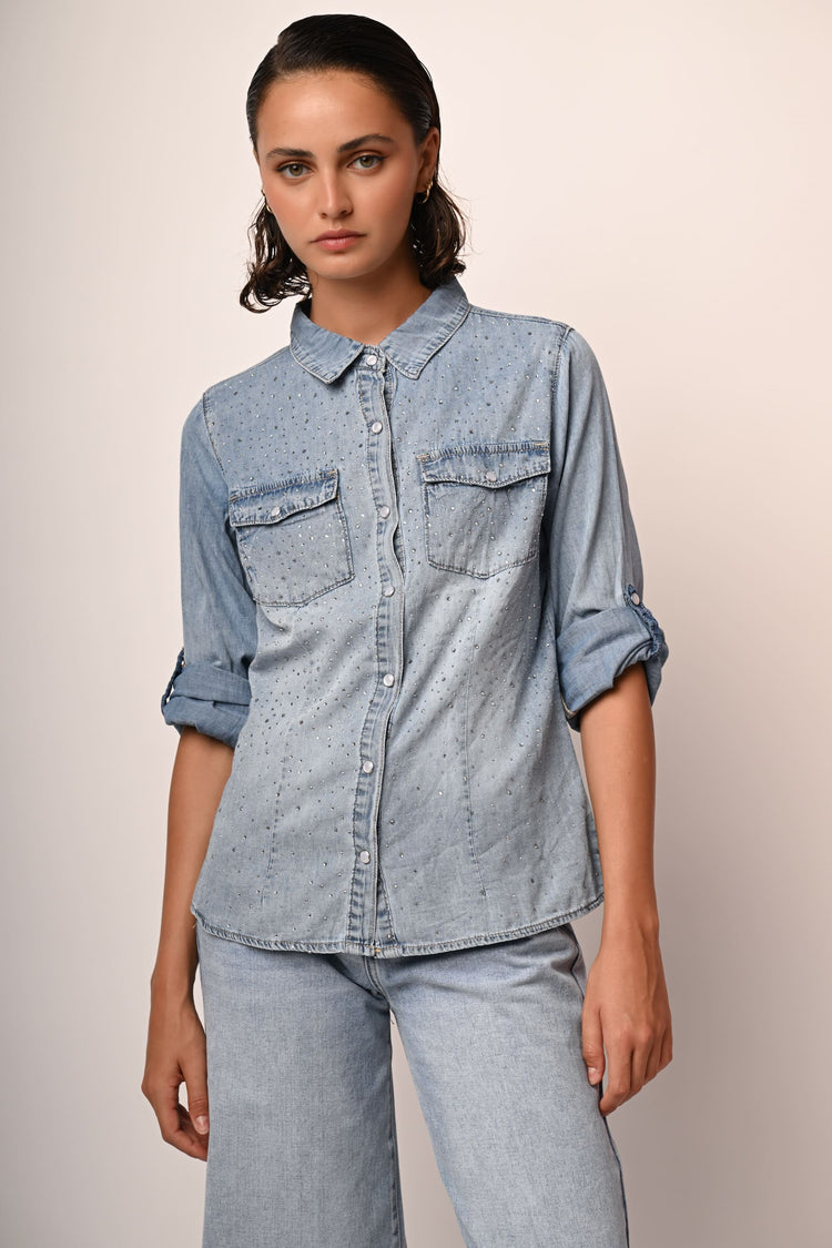 Camicia in denim con strass