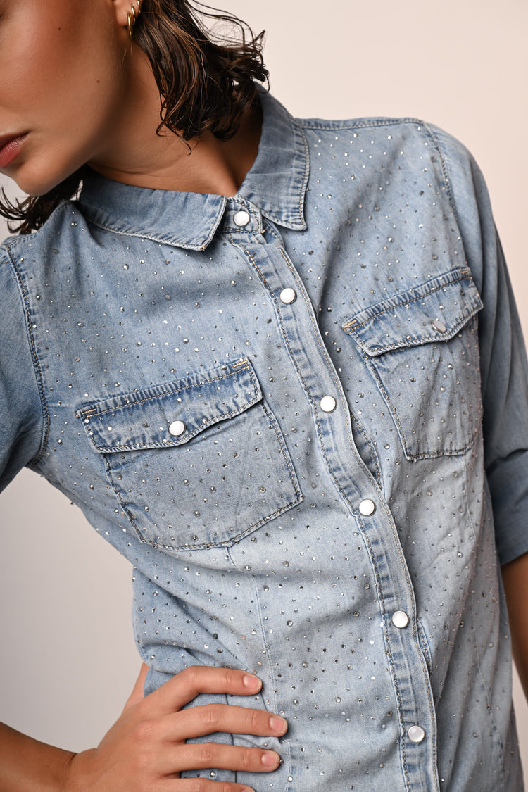 Camicia in denim con strass