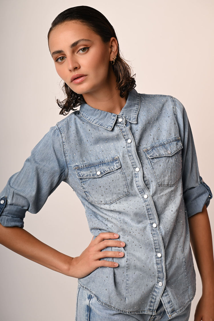 Camicia in denim con strass