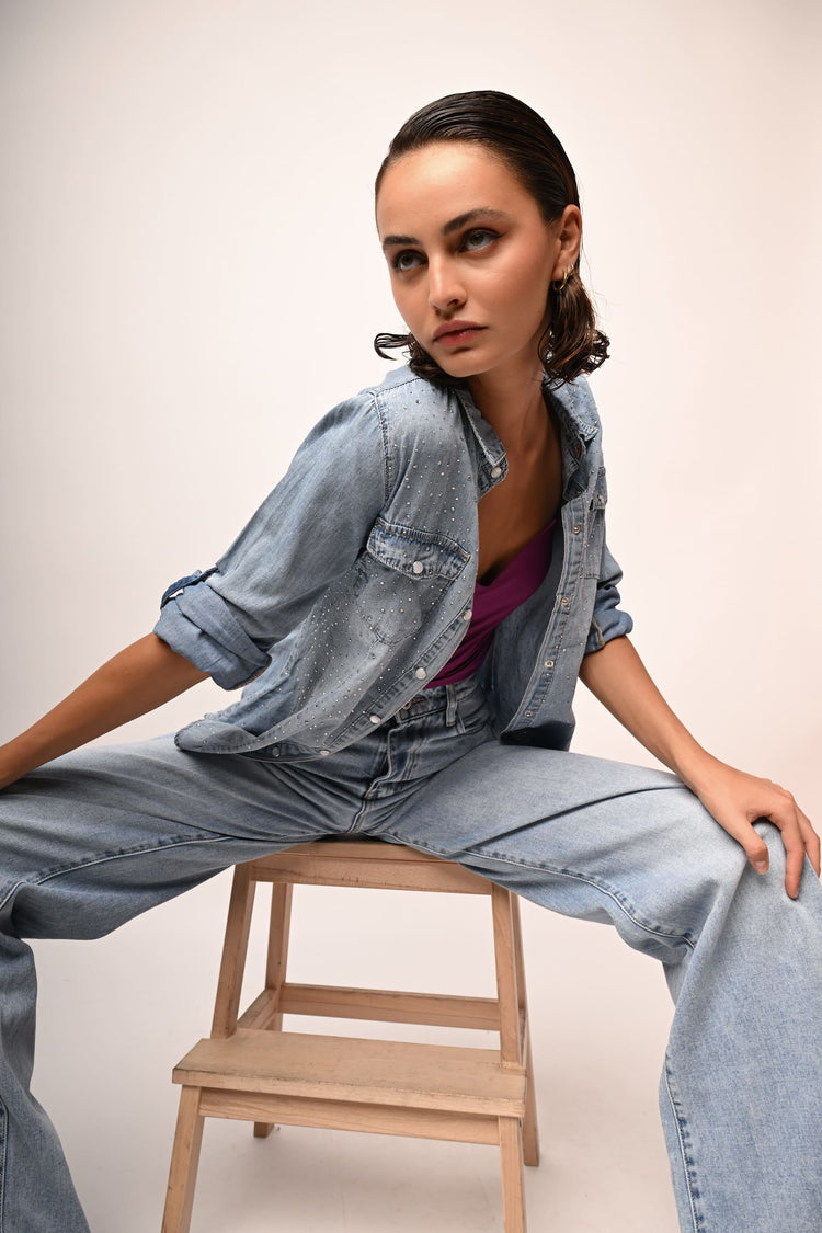 Camicia in denim con strass