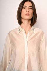 Camicia misto lyocell con colletto gioiello