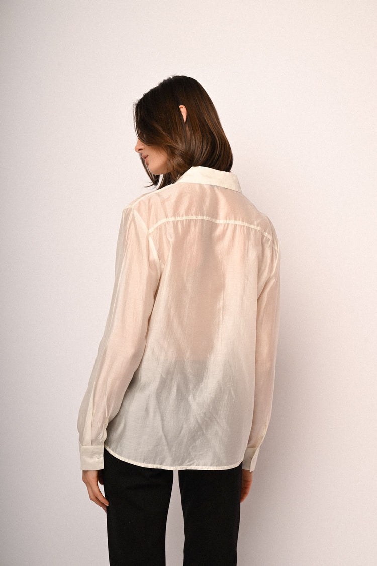 Camicia misto lyocell con colletto gioiello