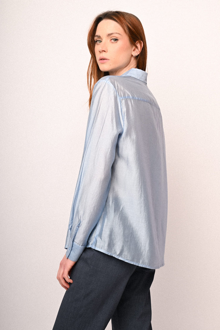 Camicia misto lyocell con strass sul colletto