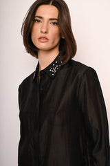 Camicia misto lyocell con colletto gioiello