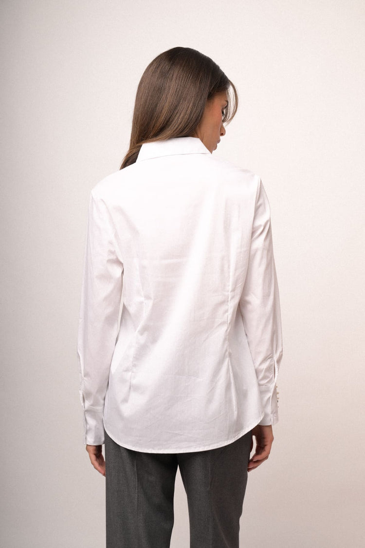 Camicia misto cotone bianco con polsini-gioiello