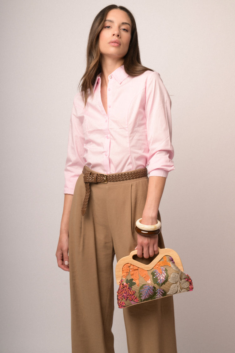 Camicia rosa con bottoni strass