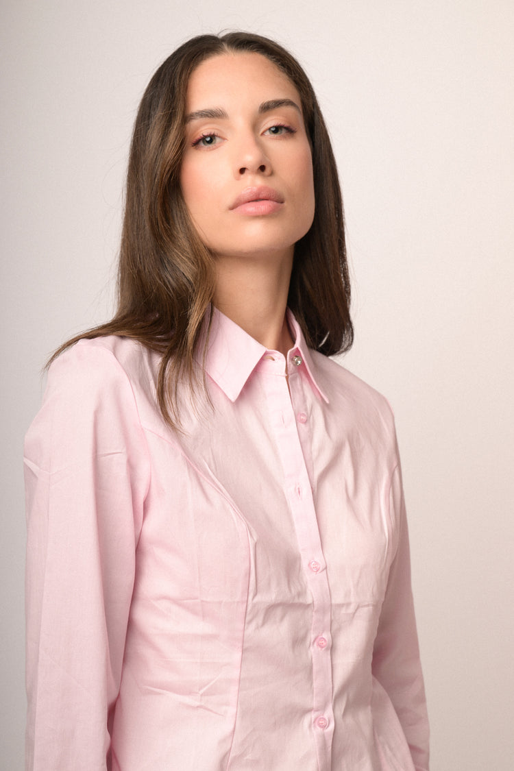 Camicia rosa con bottoni strass