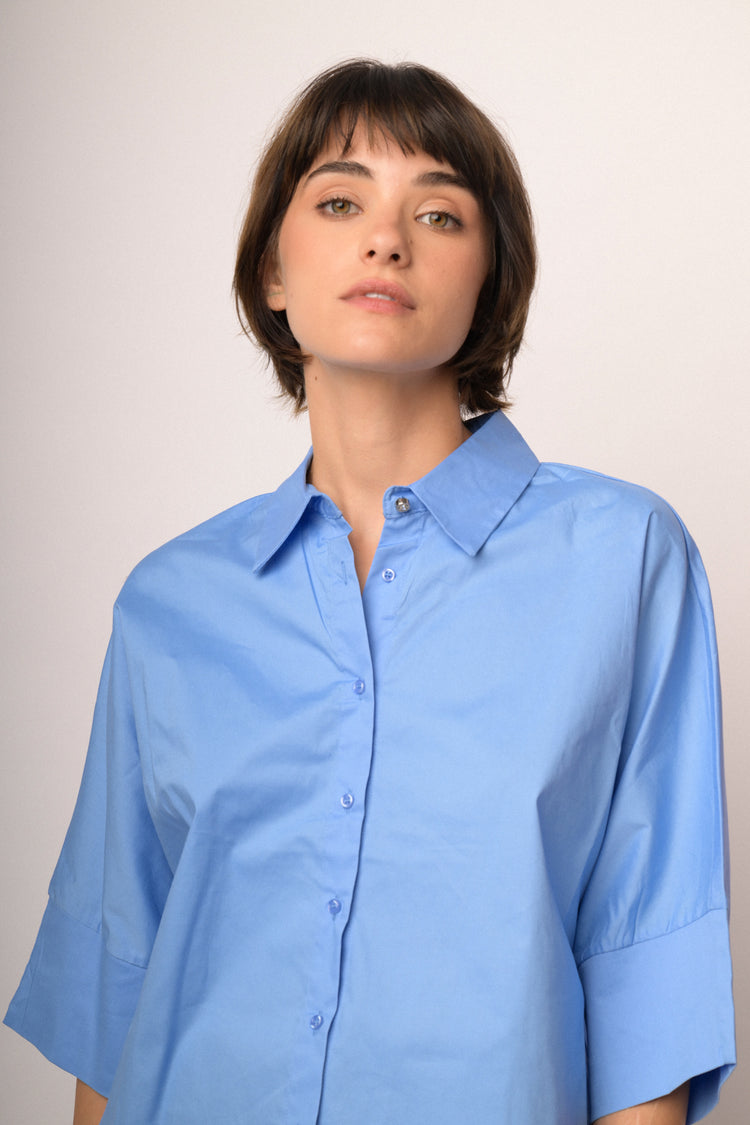 Camicia oversize in cotone azzurro