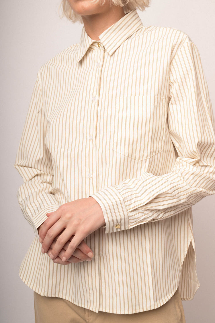 Camicia misto cotone avorio/beige con bottoni a cuore