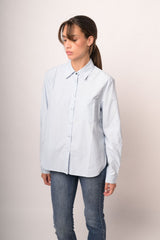 Camicia misto cotone a righe azzurre con bottoni a cuore