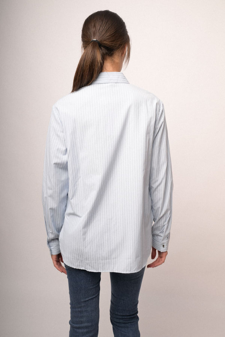 Camicia misto cotone a righe azzurre con bottoni a cuore