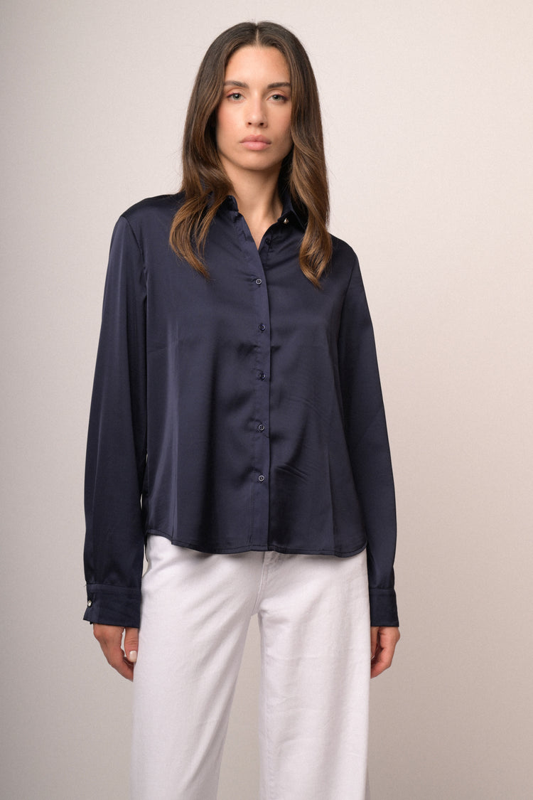 Camicia in raso blu notte