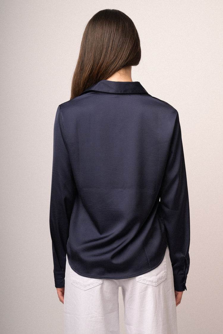 Camicia in raso blu notte