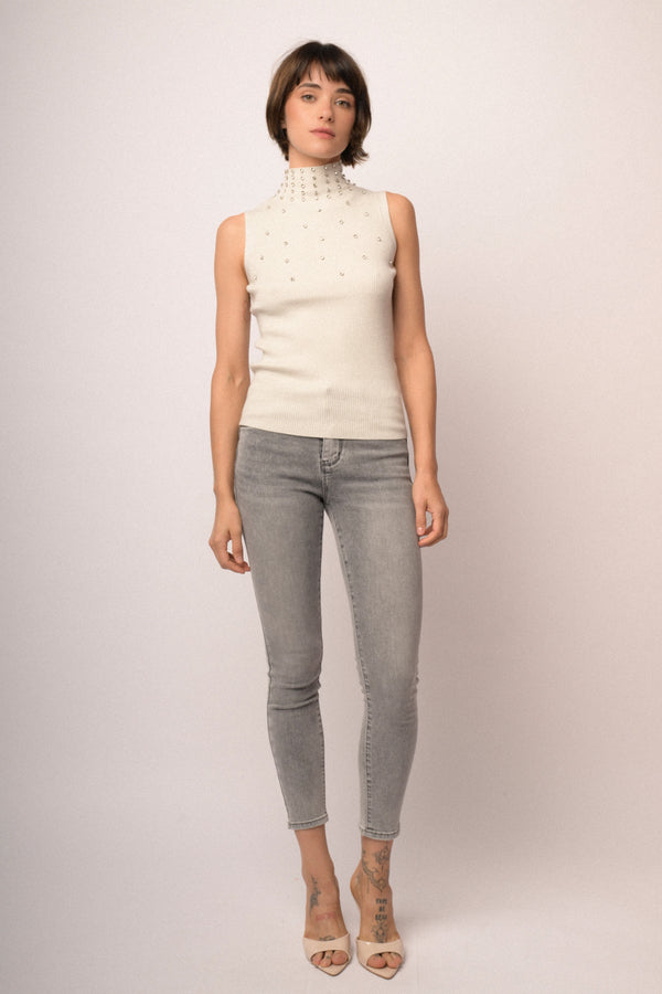 Jeans skinny con strass grigio