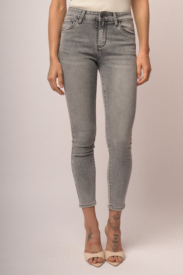 Jeans skinny con strass grigio
