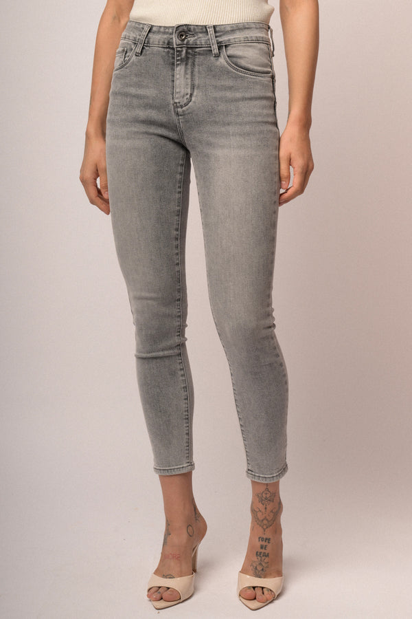 Jeans skinny con strass grigio