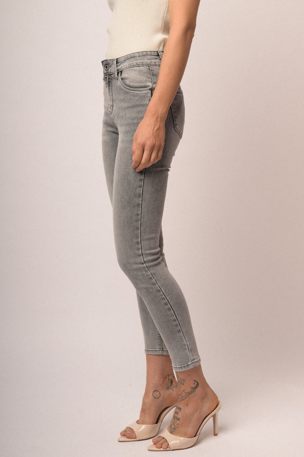 Jeans skinny con strass grigio