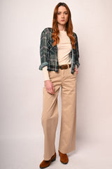 Pantaloni wide-leg in drill beige con cintura