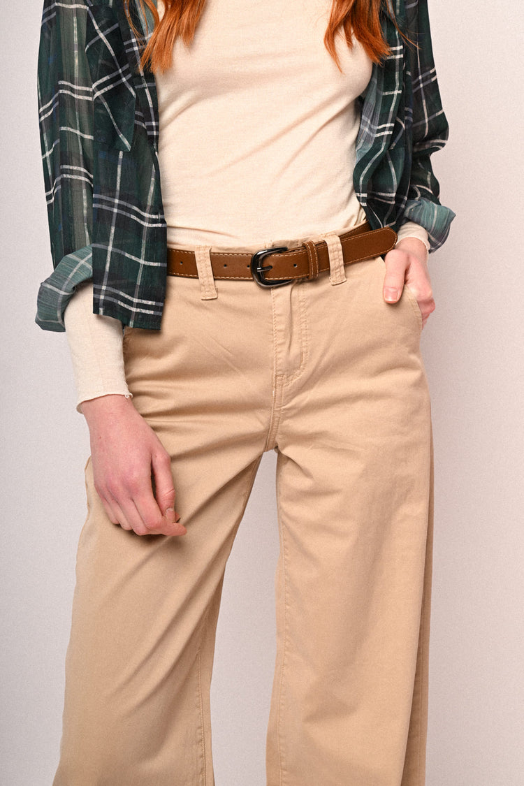 Pantaloni wide-leg in drill beige con cintura