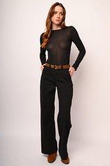 Pantaloni wide-leg in drill nero con cintura