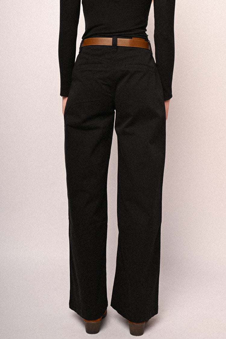 Pantaloni wide-leg in drill nero con cintura