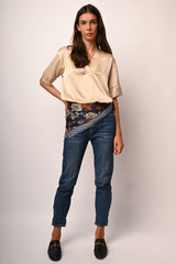 Jeans baggy con bottoni gioiello