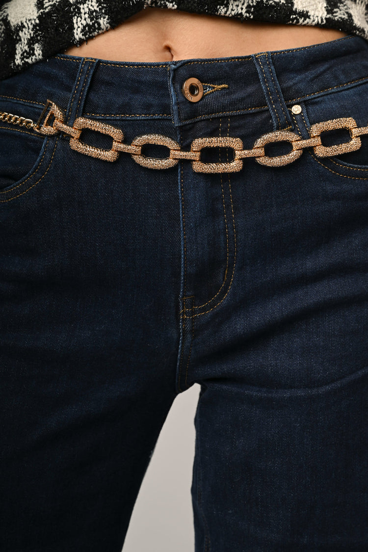 Jeans palazzo con cintura-gioiello