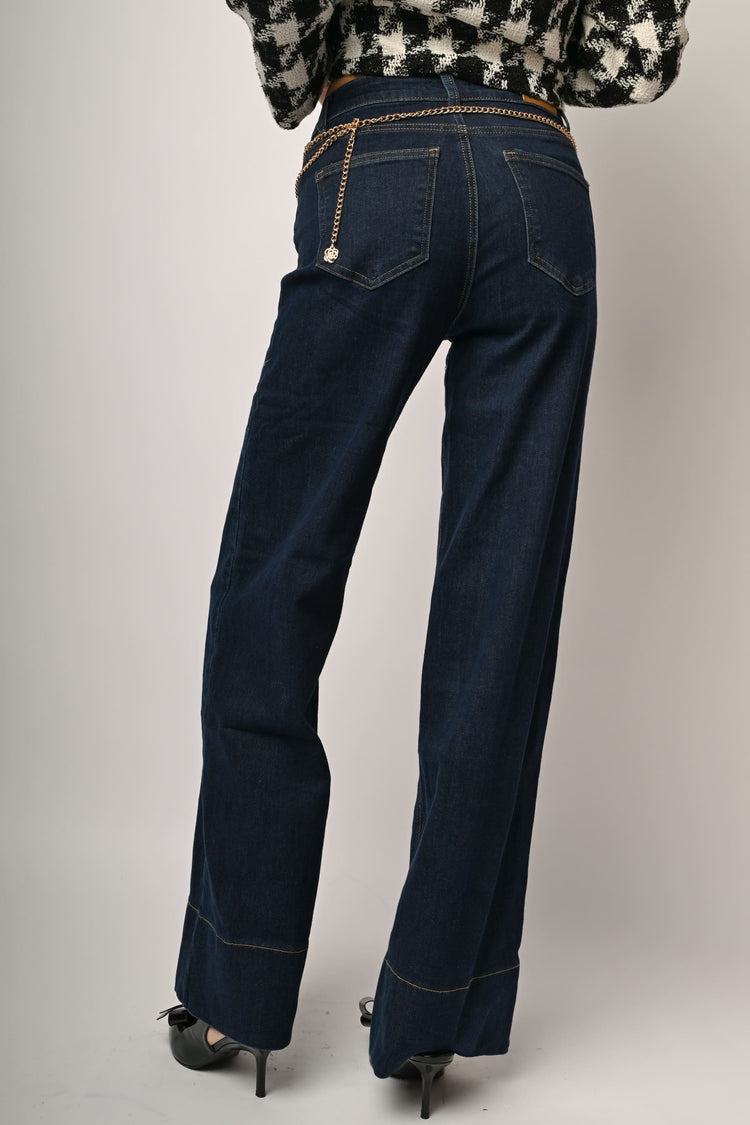 Jeans palazzo con cintura-gioiello