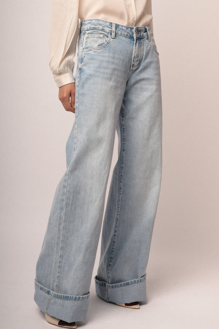 Jeans palazzo in denim azzurro