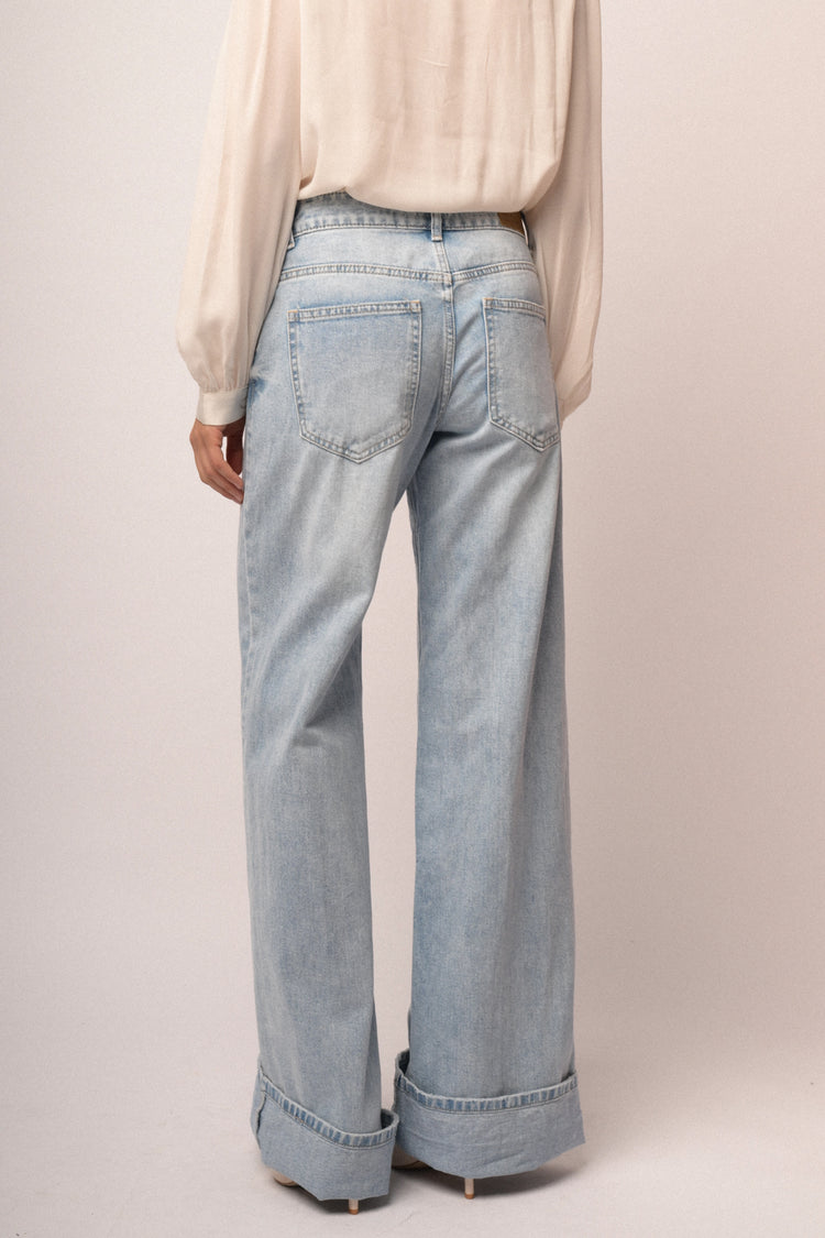 Jeans palazzo in denim azzurro